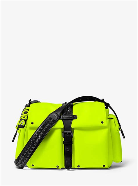 Olivia Large Studded Neon Satin Messenger Bag 